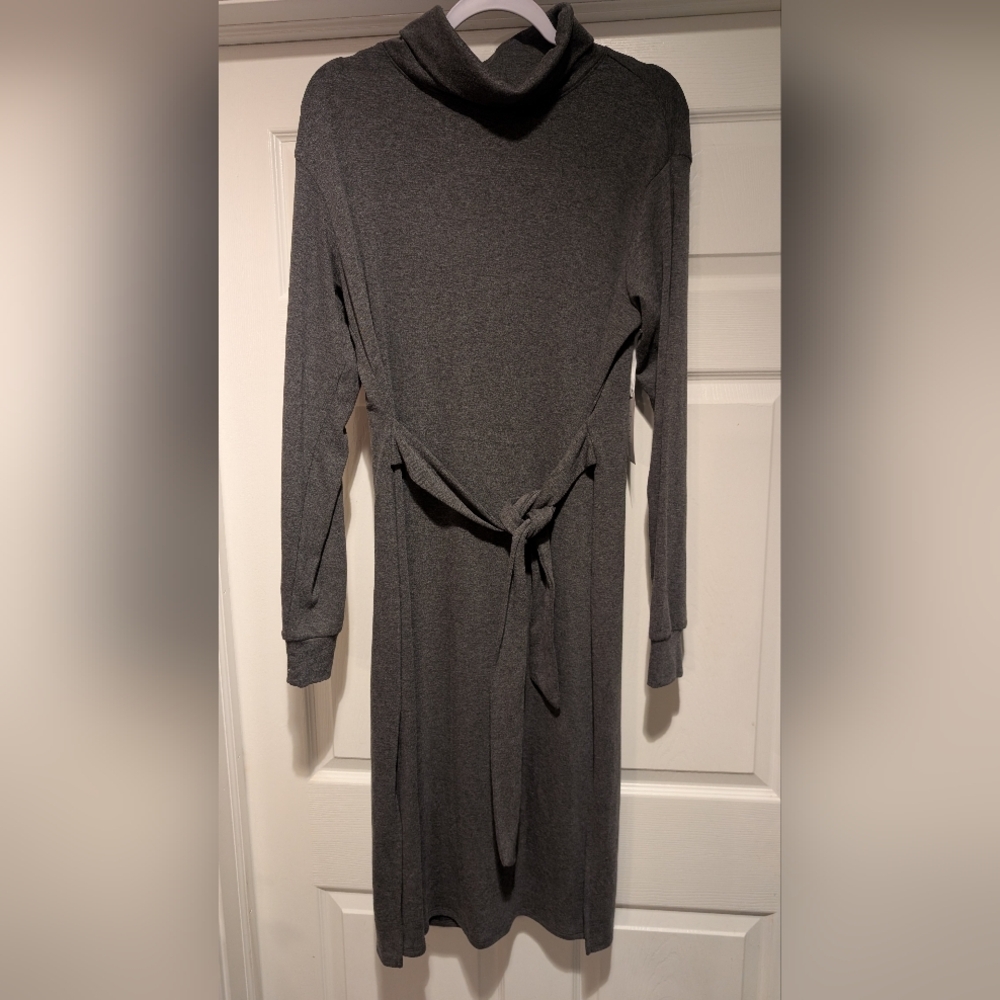 Stylus NWT $44 Charcoal Heather Gray Turtleneck Long Sleeve Knee Length Dress LG